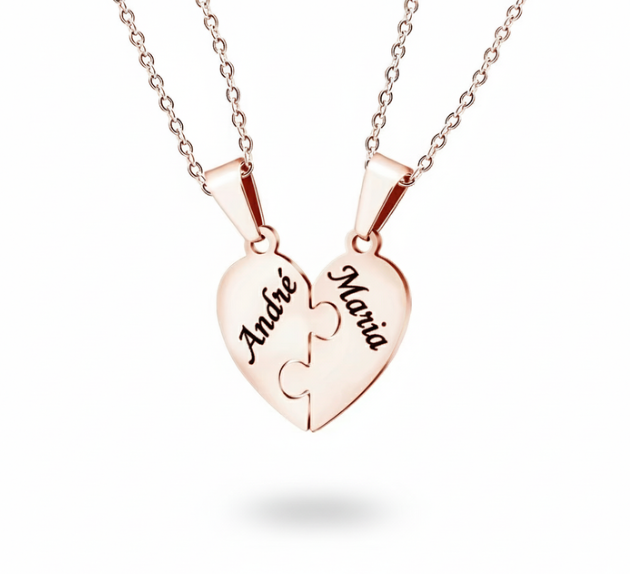 Par Colar Personalizado com Nomes Quebra Cabeça 2 Nomes