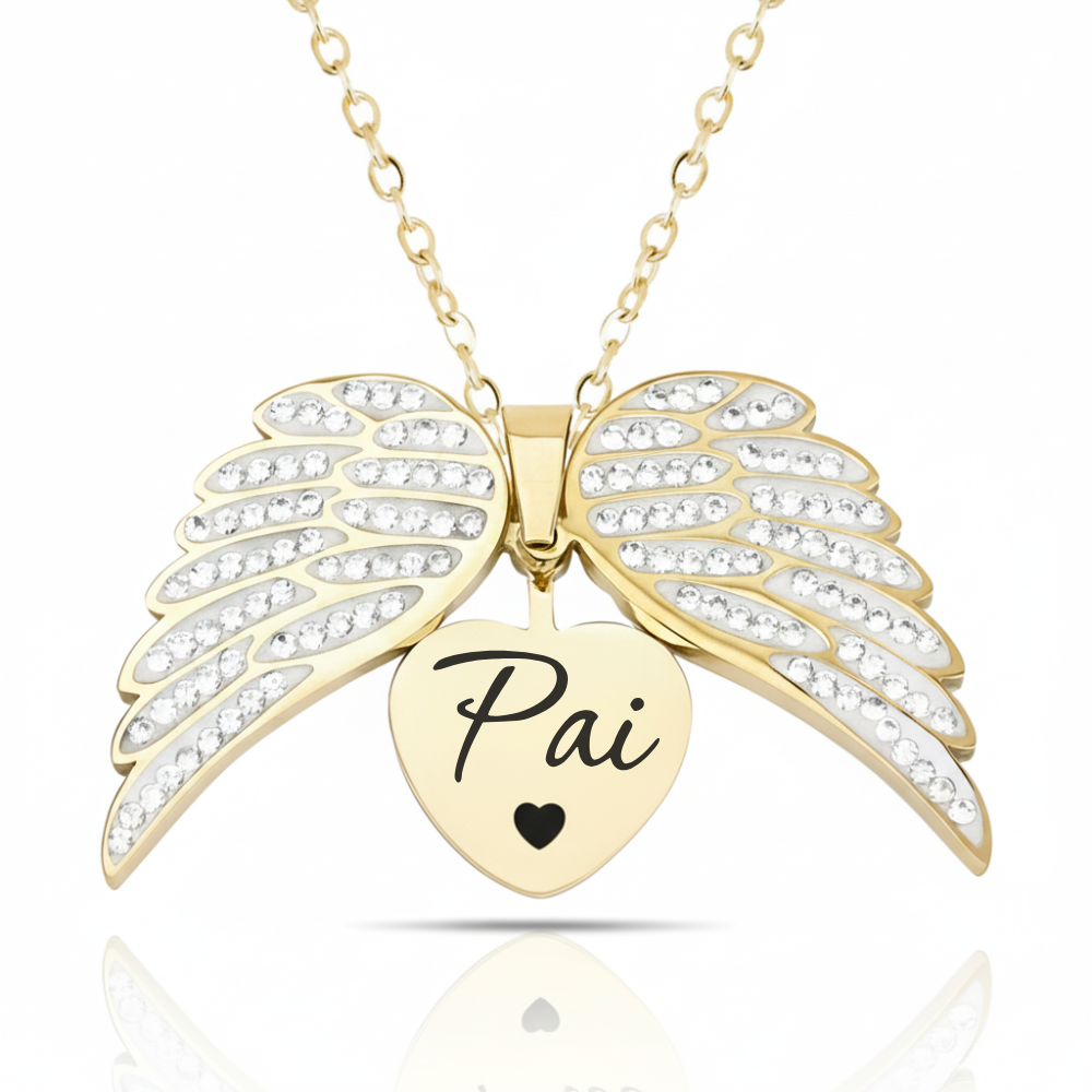 Colar Asas de Anjo Meus Pais Personalizado - Aço Inox Banhado