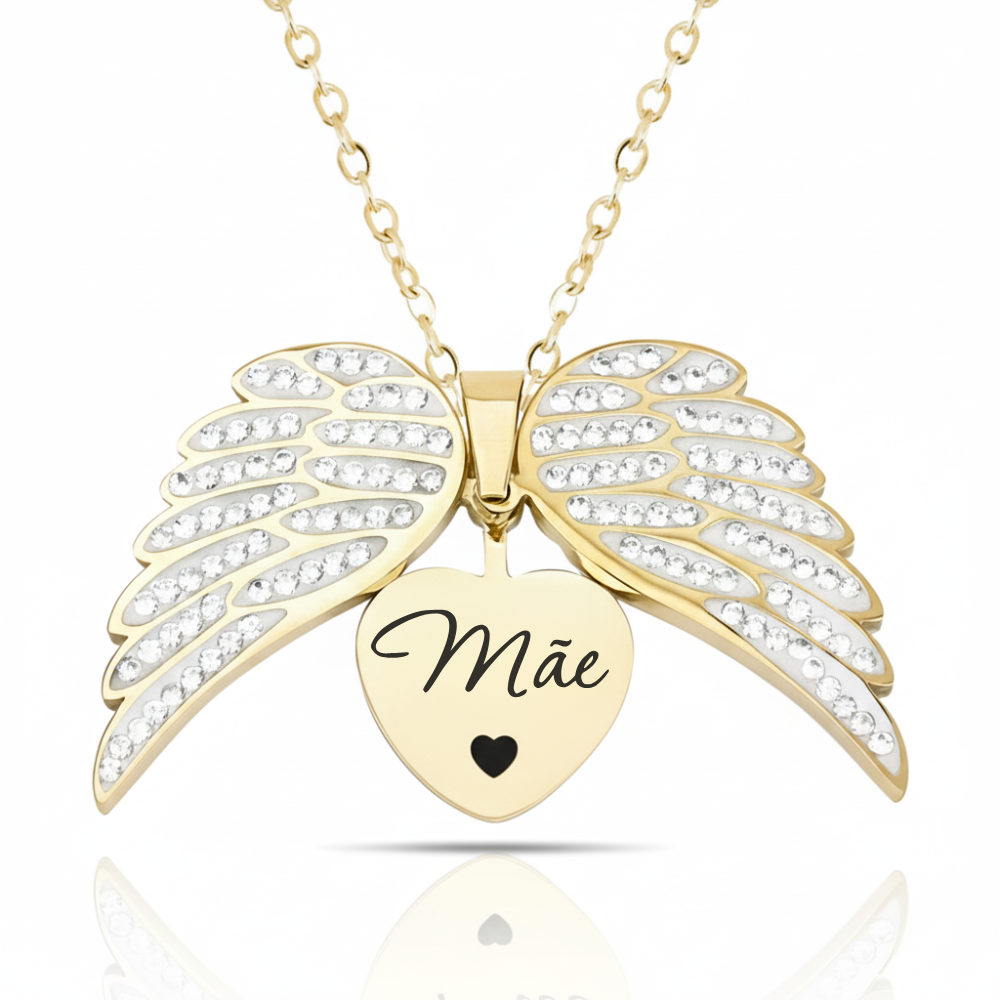 Colar Asas de Anjo Meus Pais Personalizado - Aço Inox Banhado