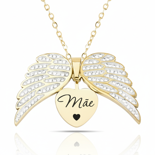 Colar Asas de Anjo Meus Pais Personalizado - Aço Inox Banhado