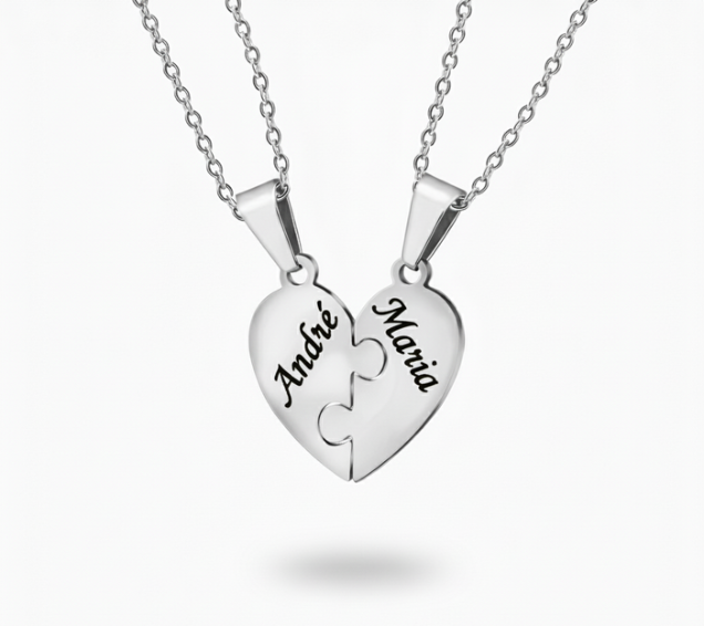 Par Colar Personalizado com Nomes Quebra Cabeça 2 Nomes
