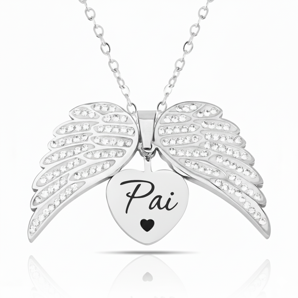 Colar Asas de Anjo Meus Pais Personalizado - Aço Inox Banhado