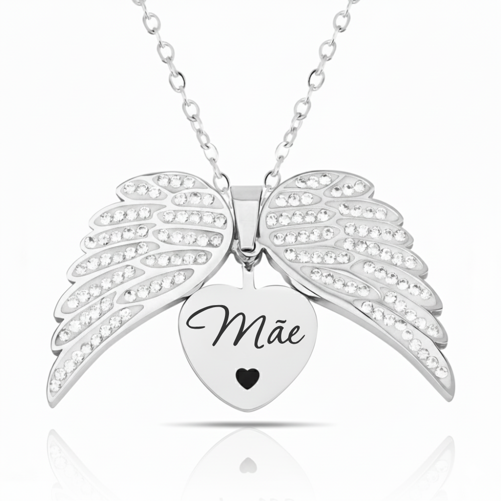 Colar Asas de Anjo Meus Pais Personalizado - Aço Inox Banhado