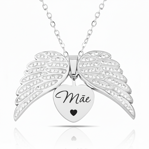 Colar Asas de Anjo Meus Pais Personalizado - Aço Inox Banhado