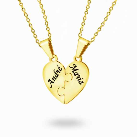 Par Colar Personalizado com Nomes Quebra Cabeça 2 Nomes