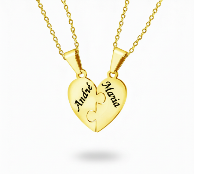 Par Colar Personalizado com Nomes Quebra Cabeça 2 Nomes