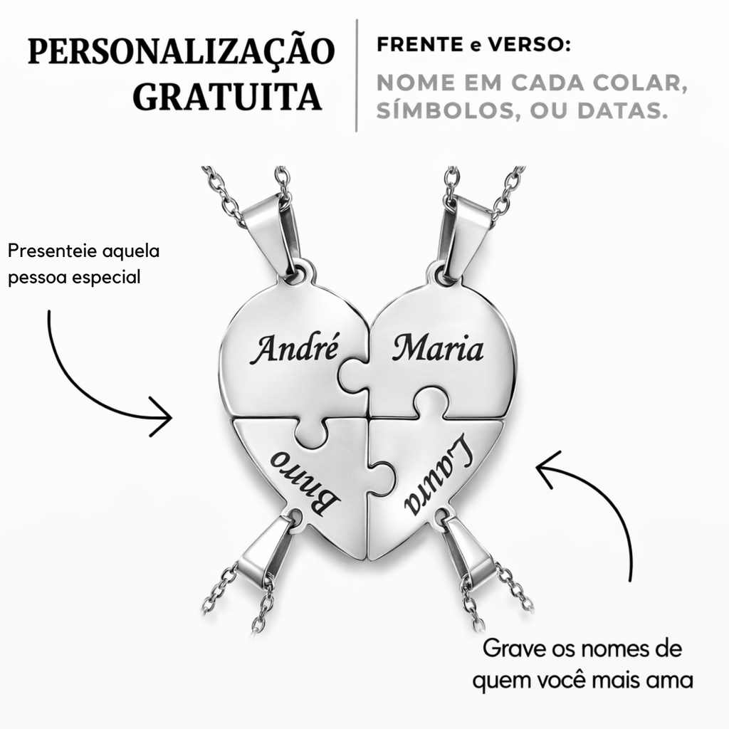 Colar Quebra Cabeça Personalizado - Aço Inox Banhado