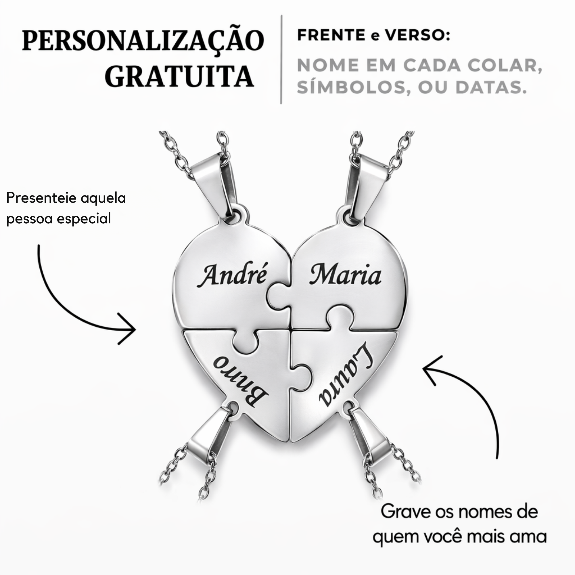 Colar Quebra Cabeça Personalizado - Aço Inox Banhado