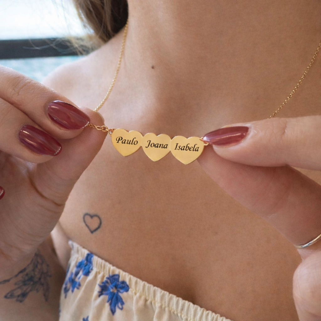 Colar Meus Corações Personalizado Aço Inoxidável Banhado