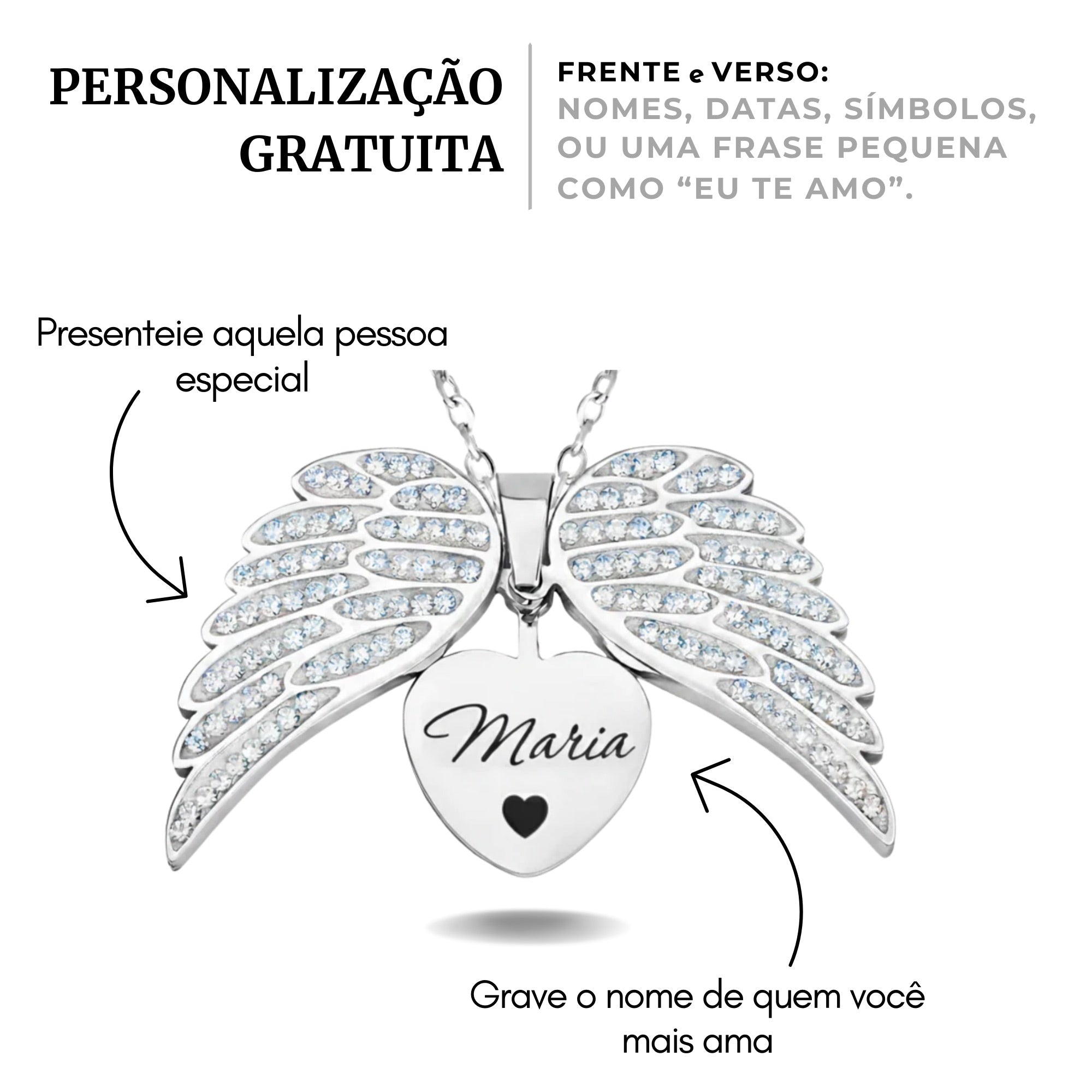 Colar Asas de Anjo Personalizado - Aço Inox Banhado