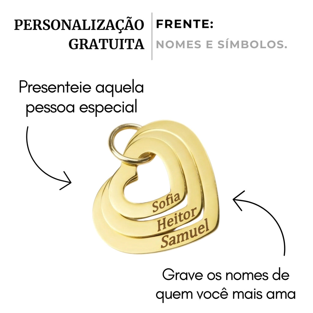 Colar Corações Crescentes Personalizado - Aço Inox Banhado