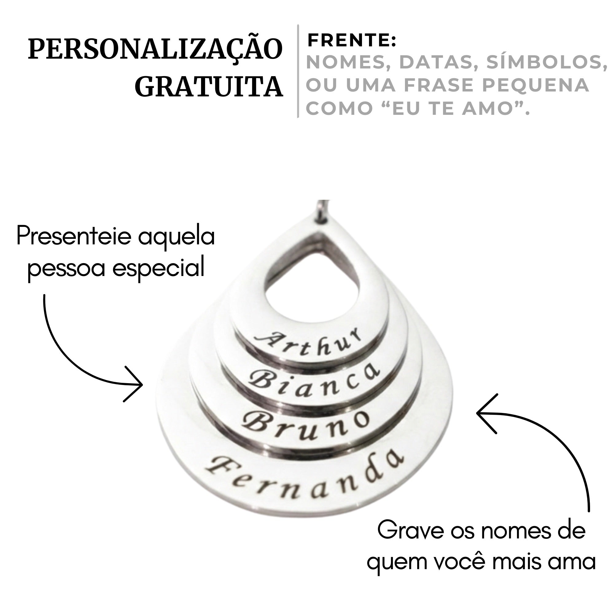 Colar Gota de Amor Personalizado - Aço Inox Banhado