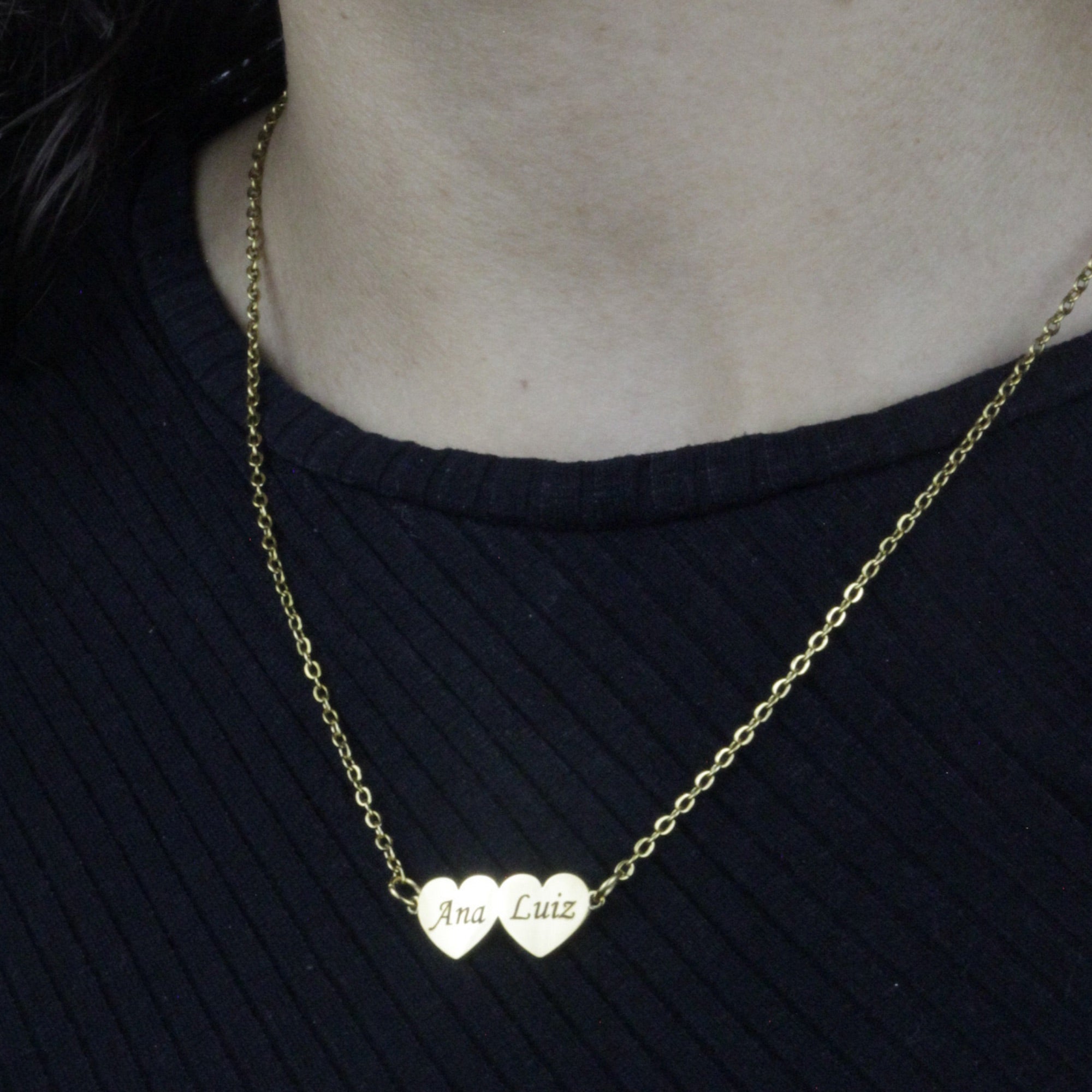 Colar Meus Corações Personalizado Aço Inoxidável Banhado