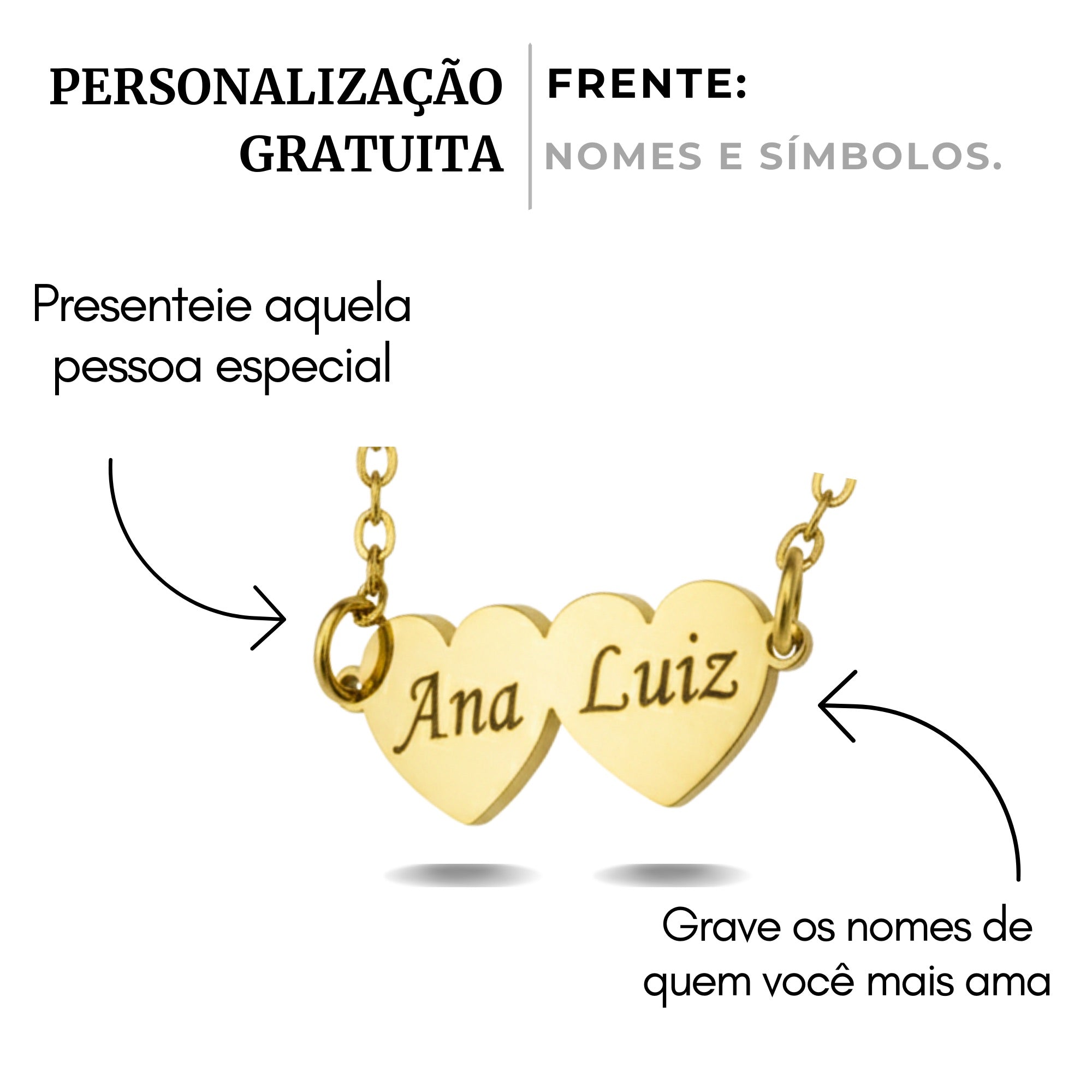 Colar Meus Corações Personalizado Aço Inoxidável Banhado