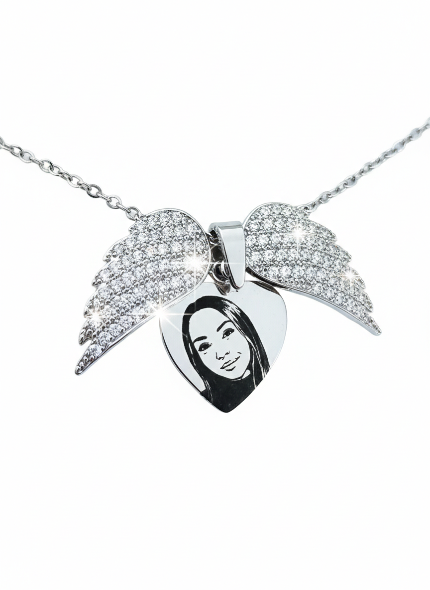 Colar Asas de Anjo Personalizado com Foto - Aço Inox Banhado