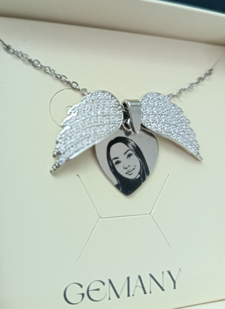 Colar Asas de Anjo Personalizado com Foto - Aço Inox Banhado
