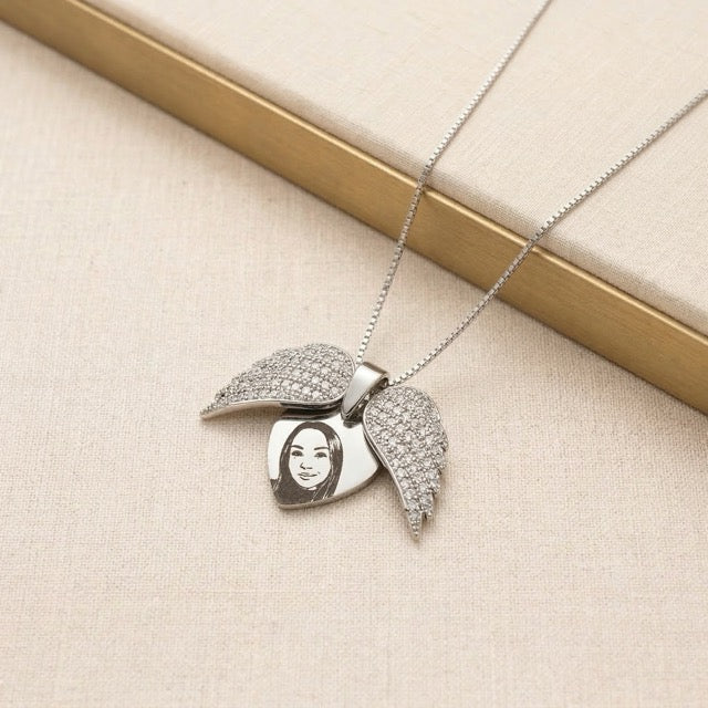 Colar Asas de Anjo Personalizado com Foto - Aço Inox Banhado